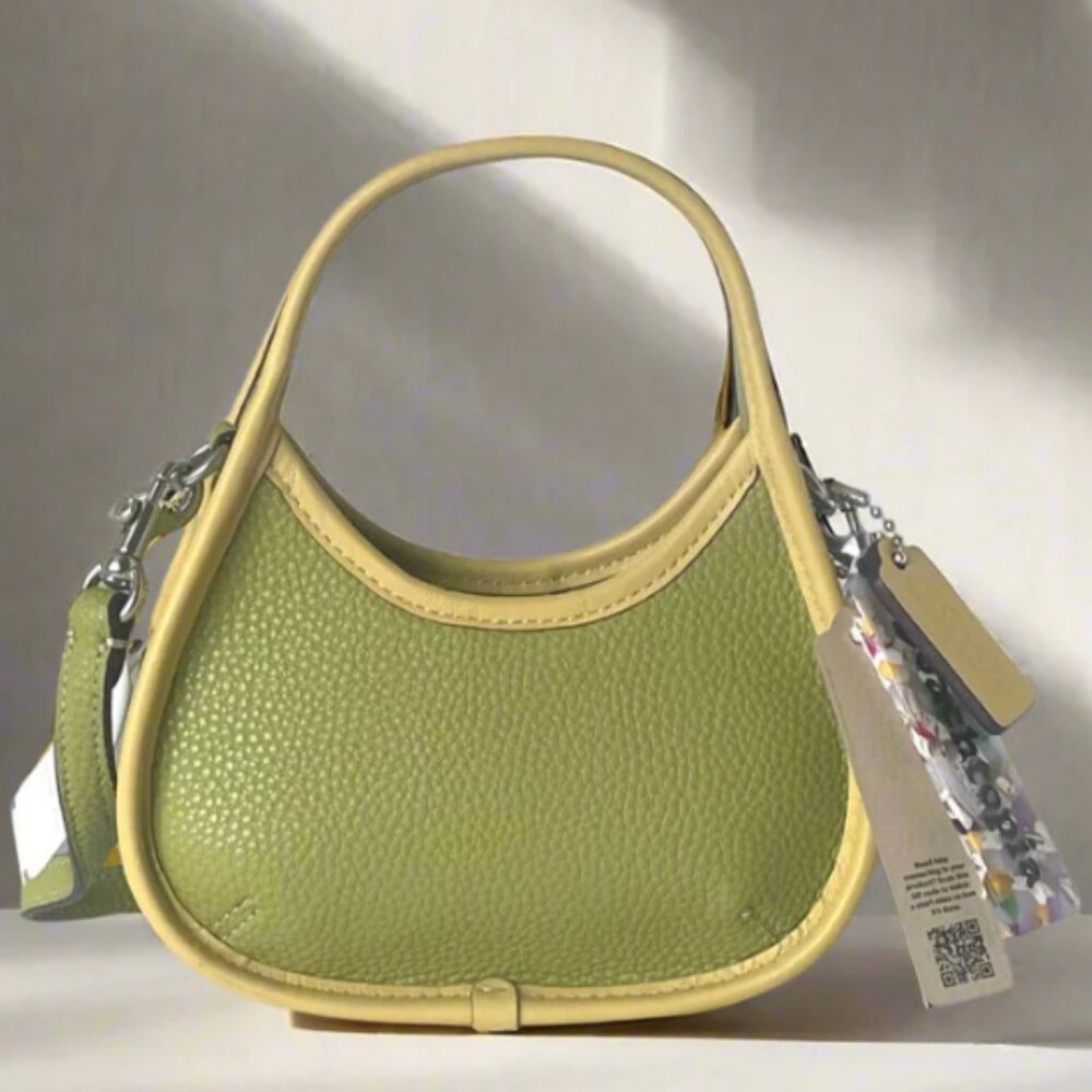 Coach Coachtopia Mini Ergo Bag Lime Sunflower Leather 90s Crossbody CO662